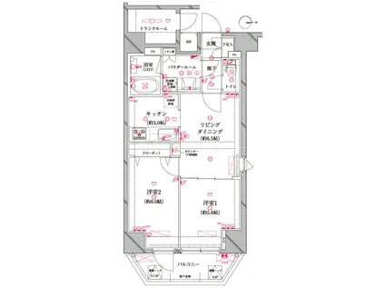 レアライズ入谷(2LDK/9階)の間取り写真