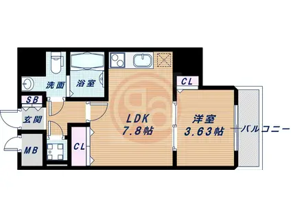 大阪プレステージアコモデーション(1DK/7階)の間取り写真