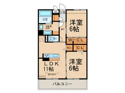 マンション コクーン(2LDK/2階)の間取り写真