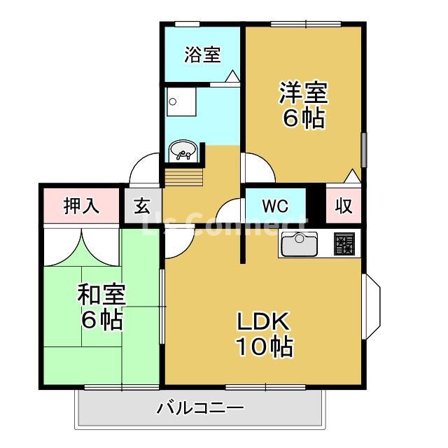 ジョイフル市名坂A(2LDK/1階)の間取り写真