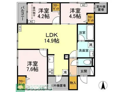MOCRAFT中葛西(3LDK/3階)の間取り写真