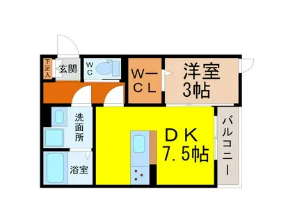 エバラン(1DK/2階)の間取り写真