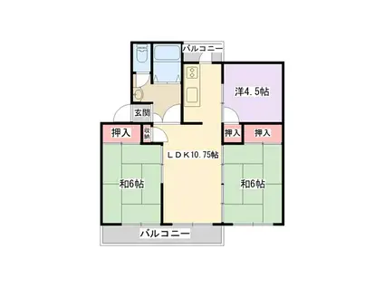 香里三井団地304号(3LDK/2階)の間取り写真