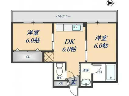 スカイハイツ(2DK/4階)の間取り写真