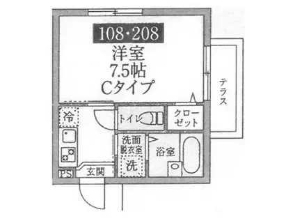 カーサフォンテ(1K/1階)の間取り写真