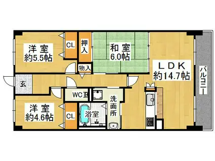 学園シティコート(3LDK/9階)の間取り写真