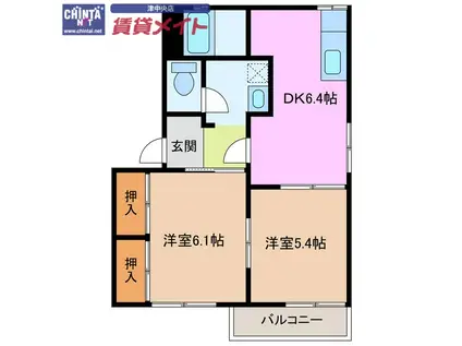 サンライズ21 B(2DK/2階)の間取り写真