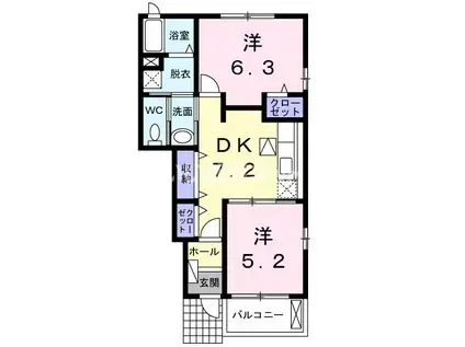 プリムローズ(2DK/1階)の間取り写真