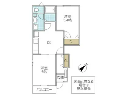 白蔵IIIB(2DK/1階)の間取り写真