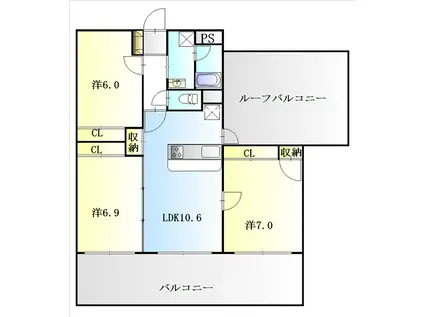 ラトゥール一社(3LDK/5階)の間取り写真