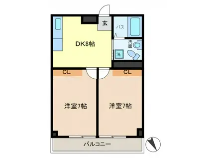 ＪＲ常磐線 金町駅 徒歩4分 4階建 築53年(2DK/3階)の間取り写真