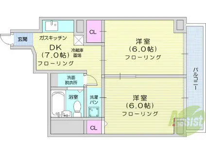 仙台ファーストマンション(2DK/4階)の間取り写真