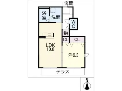 サンシャイン ヒル 帷子I棟(1LDK/1階)の間取り写真