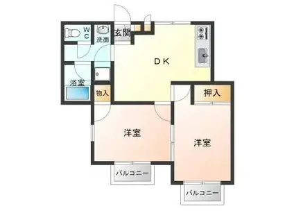 クリオコート西府II(2LDK/2階)の間取り写真