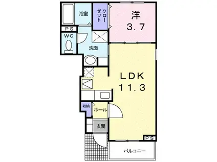 ヴィラ エスポワールII 赤坂町(1LDK/1階)の間取り写真