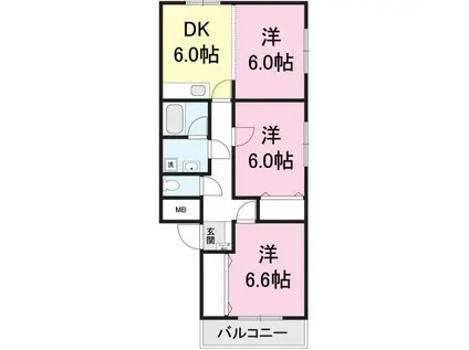 ベルローズ(3DK/3階)の間取り写真