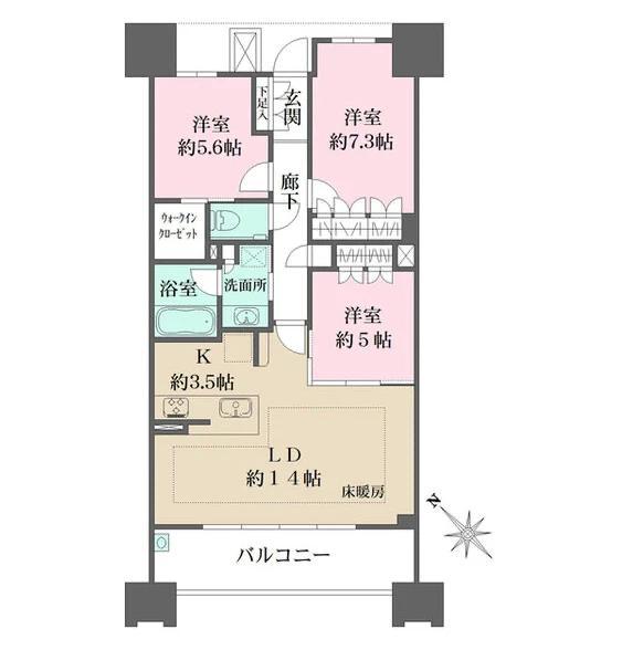ザ・パークハウス名古屋(3LDK/10階)の間取り写真