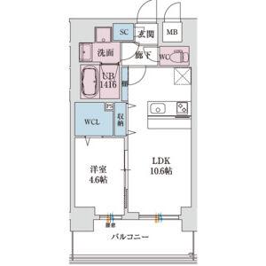 スプランディッド新大阪VIII(1LDK/12階)の間取り写真