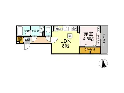 ディールーム グラス 中町(1LDK/1階)の間取り写真