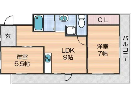 第一盛運マンション(2LDK/5階)の間取り写真