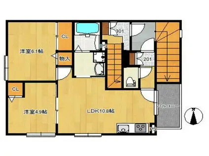 NODO HOUSE(2LDK/2階)の間取り写真