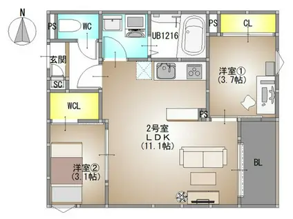 REGALEST PLUS(2LDK/3階)の間取り写真