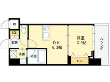 ヴィ―ナス今里(1DK/8階)の間取り写真