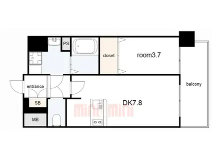 ファステート神戸マージュ(1DK/8階)の間取り写真