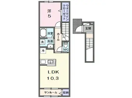 SUNNY(1LDK/2階)の間取り写真