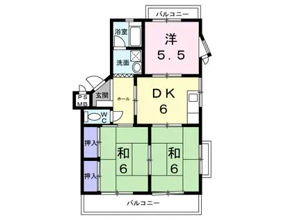 レジデンス栄II(3DK/2階)の間取り写真