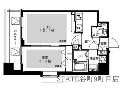 ラムール難波西(1LDK/3階)の間取り写真