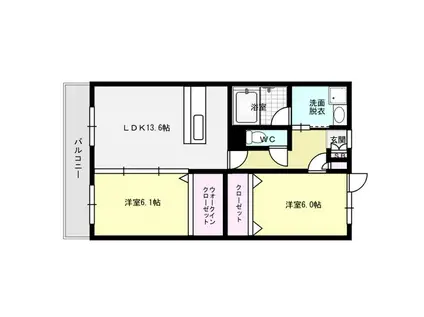 メゾンドリバティ那珂川(2LDK/3階)の間取り写真