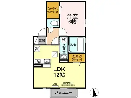 グランフェルティB棟(1LDK/1階)の間取り写真