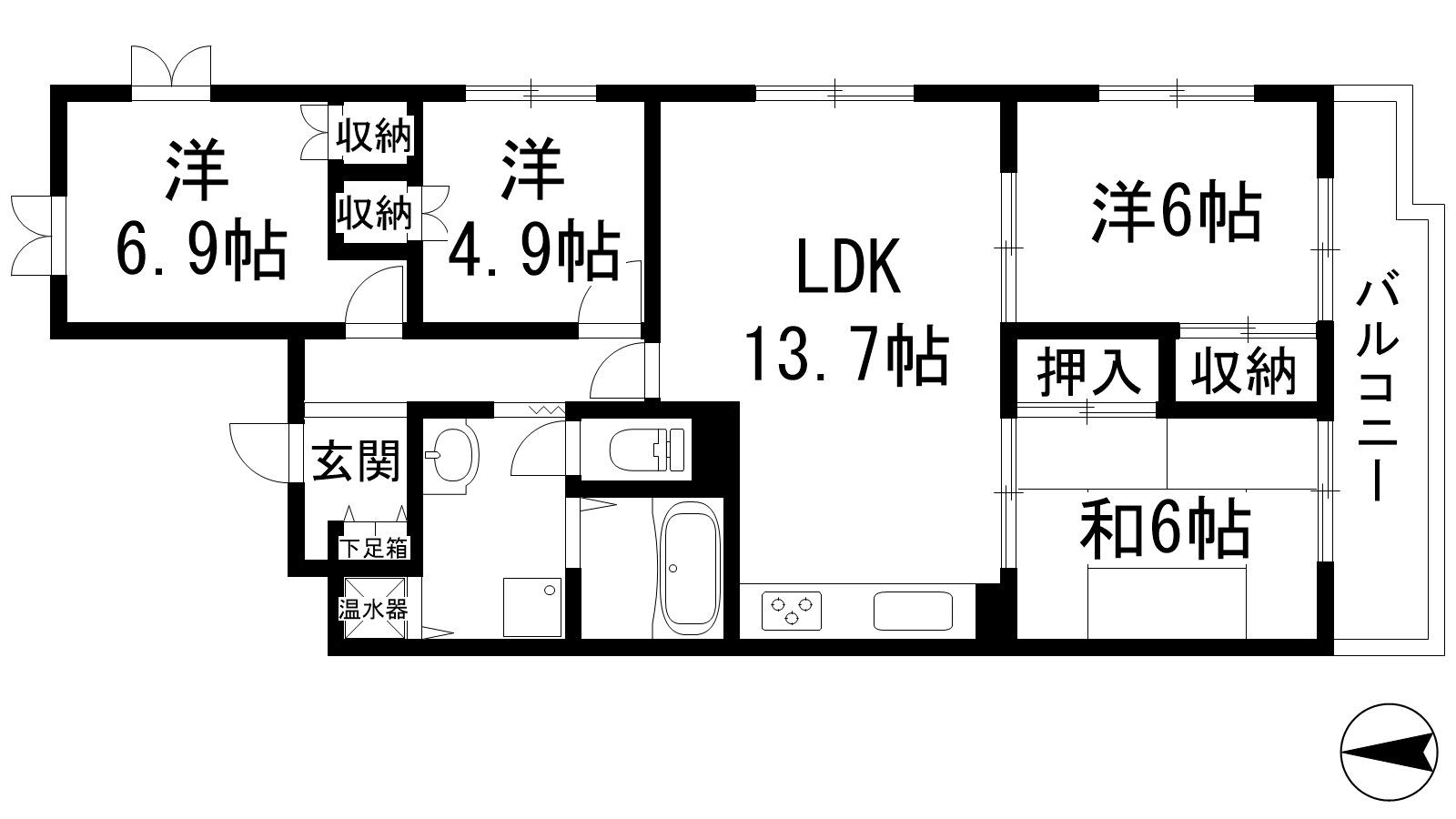 日興宝塚東スカイマンション(4LDK/3階)の間取り写真