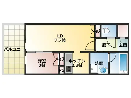 アーバンパーク淡路(1LDK/1階)の間取り写真