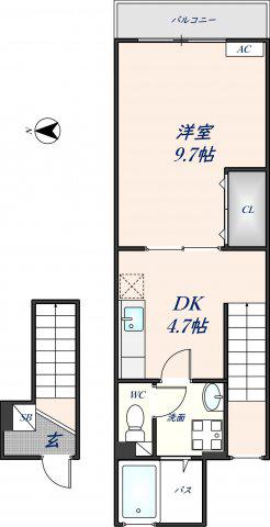 セイスカーサ東山(1DK/1階)の間取り写真