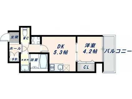 ガルデニア高井田(1DK/8階)の間取り写真