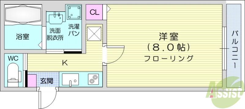 シャルム桜ヶ丘(1K/2階)の間取り写真
