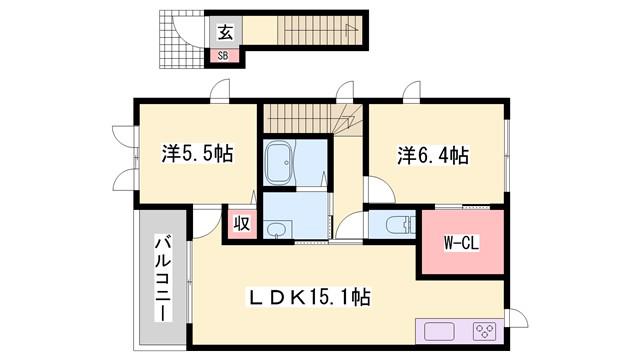 シャーメゾン飯田(2LDK/2階)の間取り写真