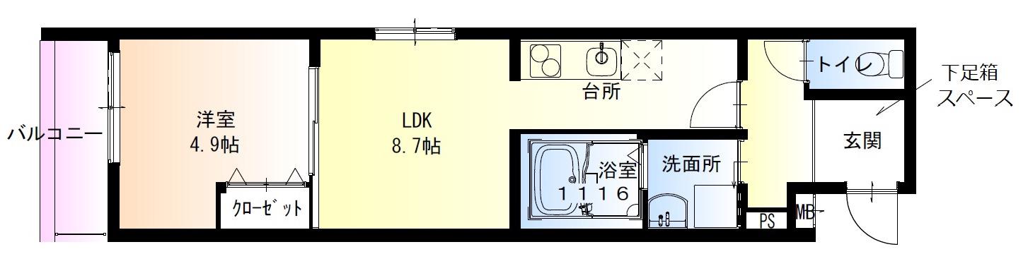 フジパレス中央長田(1LDK/3階)の間取り写真