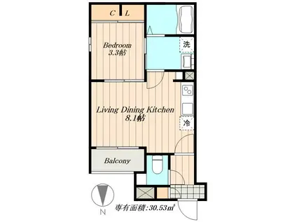 CHERIM浄心ウエスト(1LDK/1階)の間取り写真