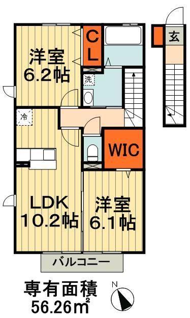 ブリランテ A(2LDK/2階)の間取り写真