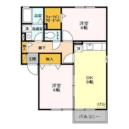 エバーグリーンハイツ III(2DK/2階)の間取り写真