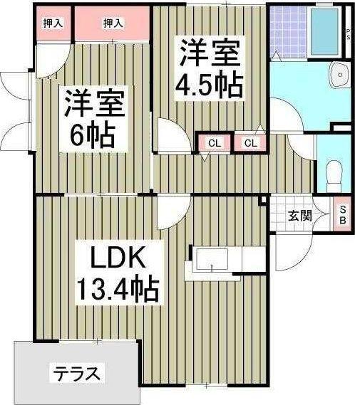 アコルデ21E棟(2DK/1階)の間取り写真