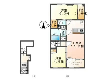 笠松町中野M様アパート(2LDK/2階)の間取り写真