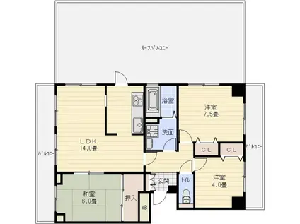 玉手山サンハイツ(3LDK/6階)の間取り写真
