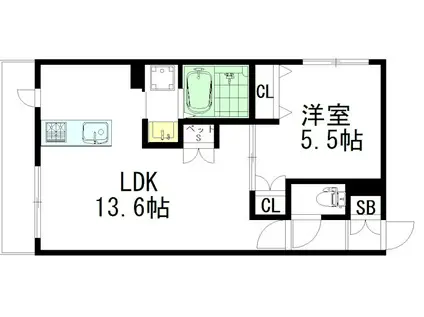 BLU E VERDE(1LDK/1階)の間取り写真