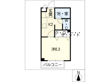 アーバンハイツ阪野(1K/2階)の間取り写真