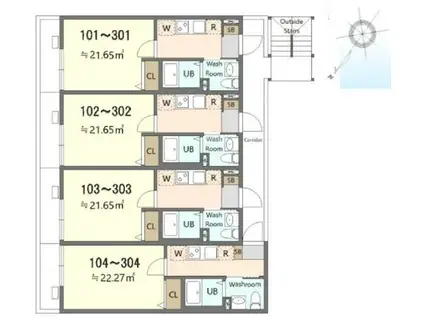 海老名市中新田共同B号棟(1K/3階)の間取り写真