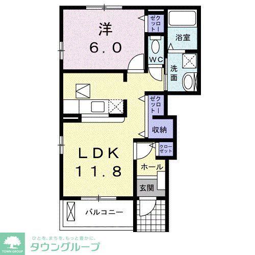 プルメリア(1LDK/1階)の間取り写真